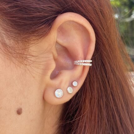 Piercing Fake Conch 2 Fios Cravejado e Detalhado de Prata 925 Legítima